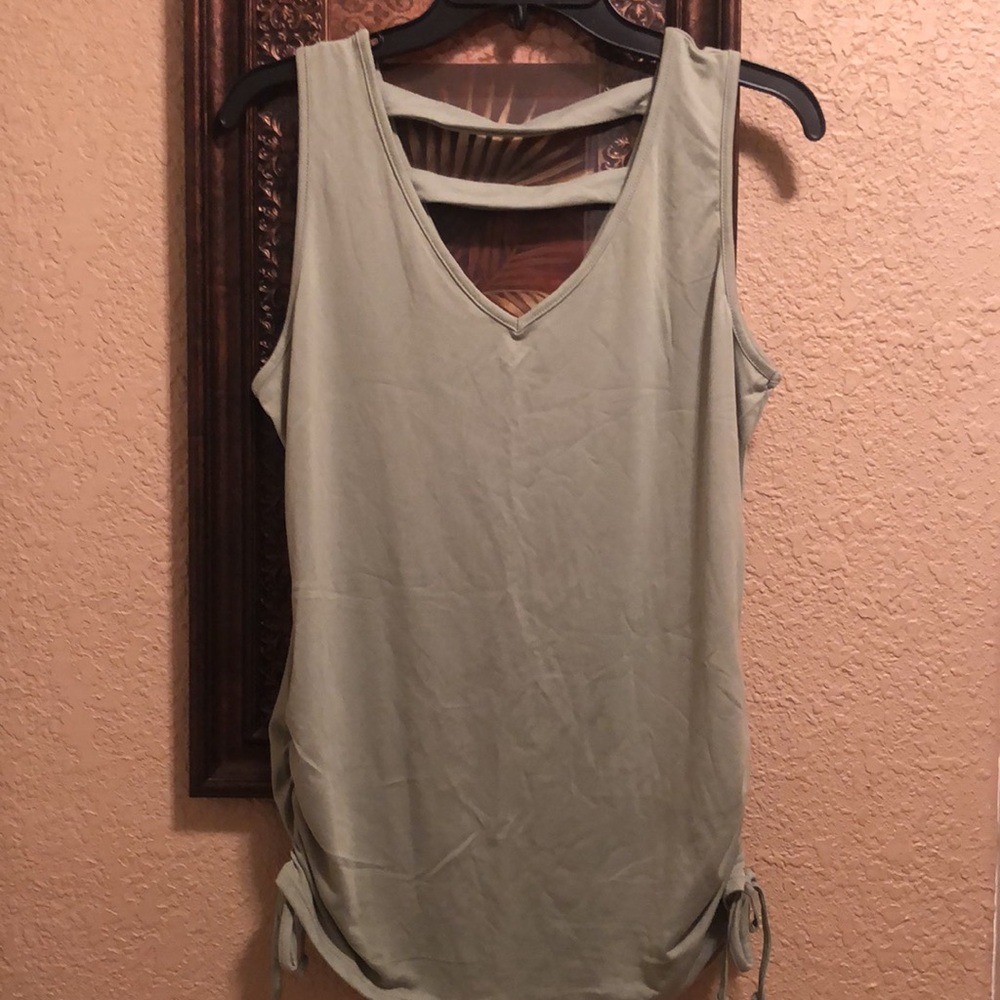 NWOT M. FASIS Brand Tank Top. Rich Sage green. Cinched sides with ties. Soft.
